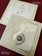 KLB-1376 Creme Floral Padded Thick Wedding Card (2 Page)-Kalash Cards
