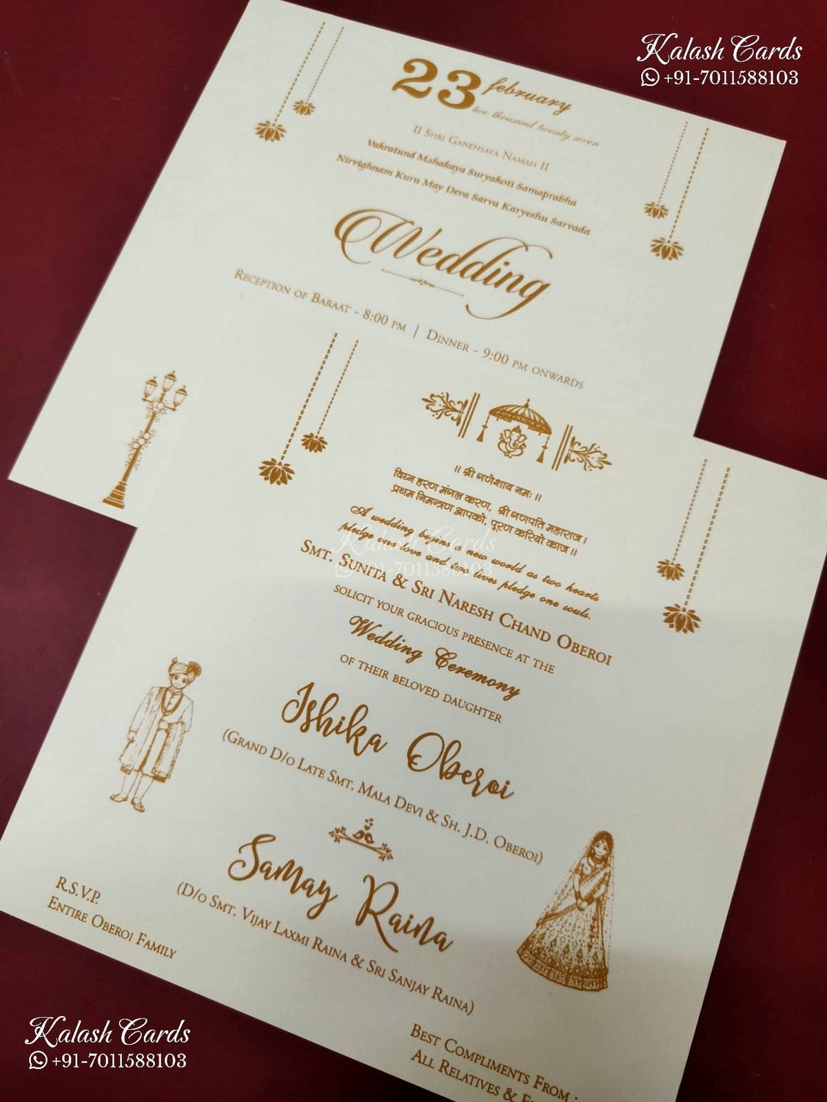 KLB-1376 Creme Floral Padded Thick Wedding Card (2 Page)