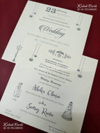 KLB-1377 White Grey Floral Padded Thick Wedding Card (2 Page & Couple Name Wooden Plate)