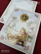 KLB-1378 White Blue Ghodi Barat Padded Thick Wedding Card (2 Page)