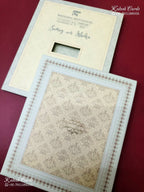 KLB-1379 Creme Blue Traditional Padded Thick Wedding Card (2 Page)-Kalash Cards