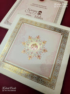 KLB-1380 Creme Pink Floral Padded Thick Wedding Card (2 Page)