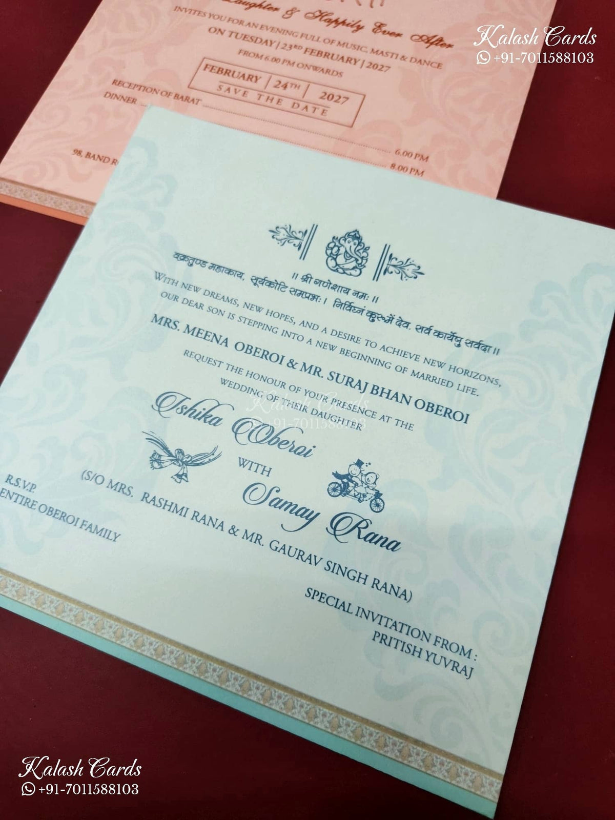 KLB-1380 Creme Pink Floral Padded Thick Wedding Card (2 Page)