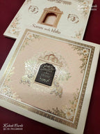 KLB-1381 Creme Peach Elephant Padded Thick Wedding Card (2 Page & Couple Name Wooden Plate)-Kalash Cards