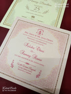 KLB-1382 Creme Pink Royal Arch Peacock Padded Thick Wedding Card (2 Page)-Kalash Cards