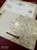 KLB-1383 White Creme Floral Embossed Padded Thick Wedding Card (2 Page & Couple Name Wooden Plate)-Kalash Cards