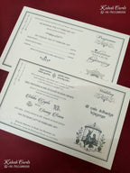 KLB-1383 White Creme Floral Embossed Padded Thick Wedding Card (2 Page & Couple Name Wooden Plate)-Kalash Cards