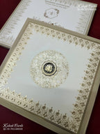 KLB-1384 White Golden Traditional Padded Thick Wedding Card (2 Page)-Kalash Cards
