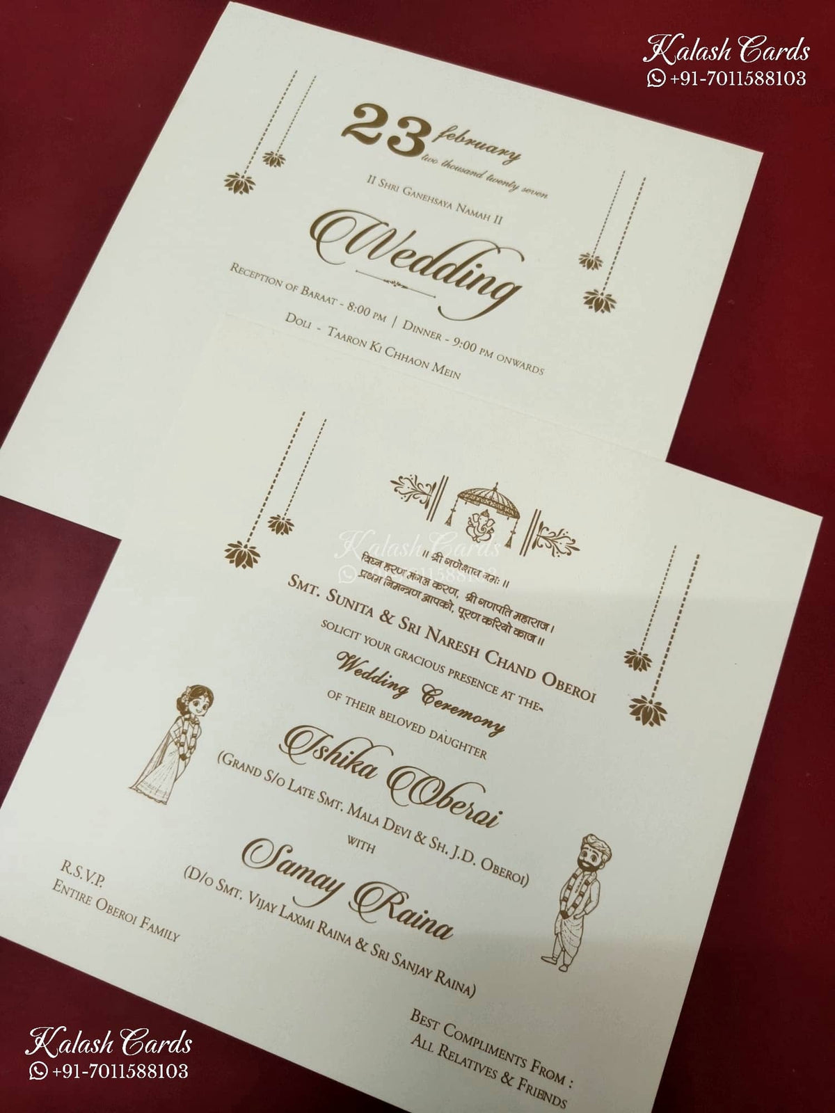 KLB-1384 White Golden Traditional Padded Thick Wedding Card (2 Page)-Kalash Cards