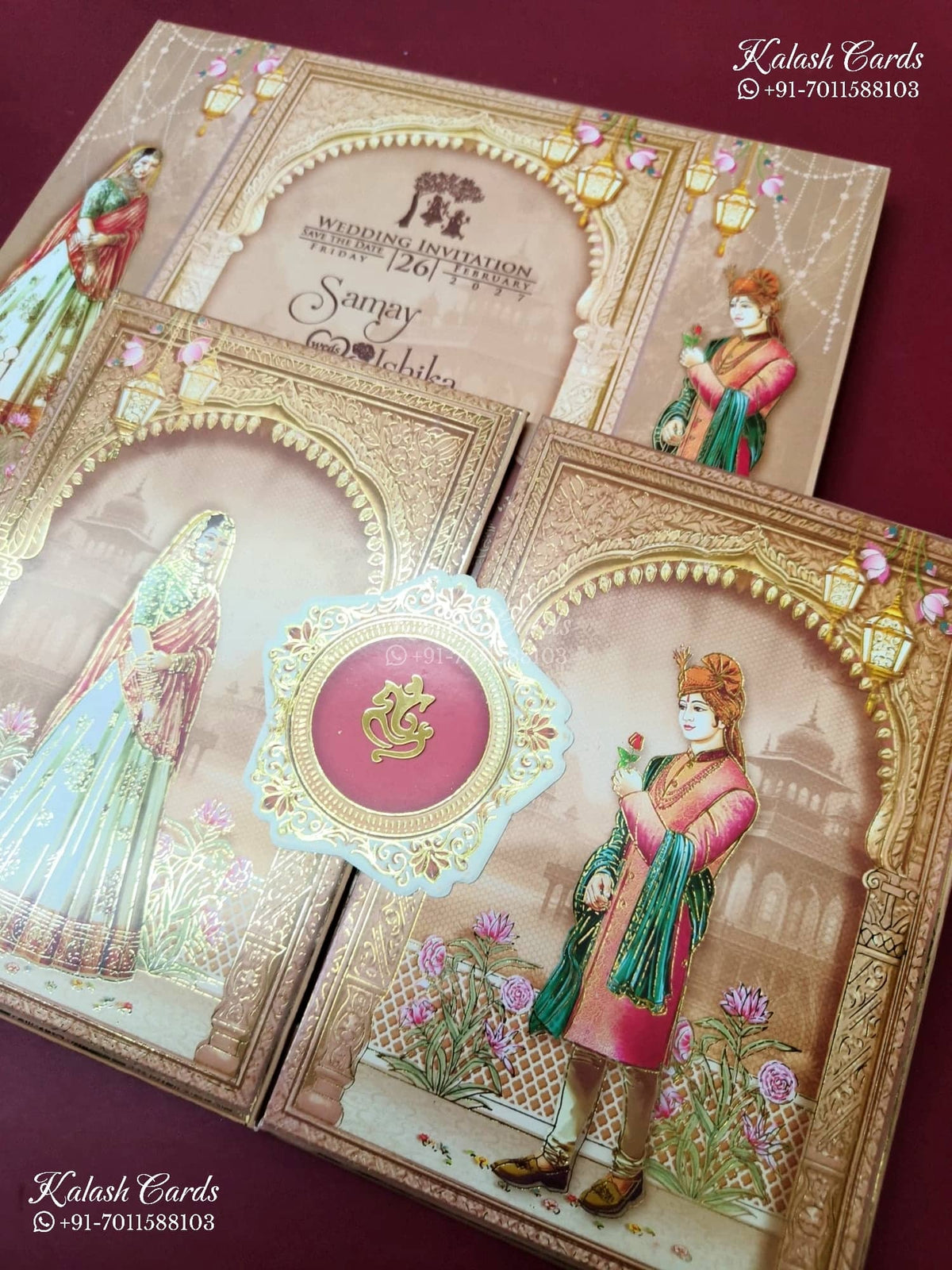 KLB-1385 Brown Bride Groom Door Style Wedding Card (2 Page)-Kalash Cards