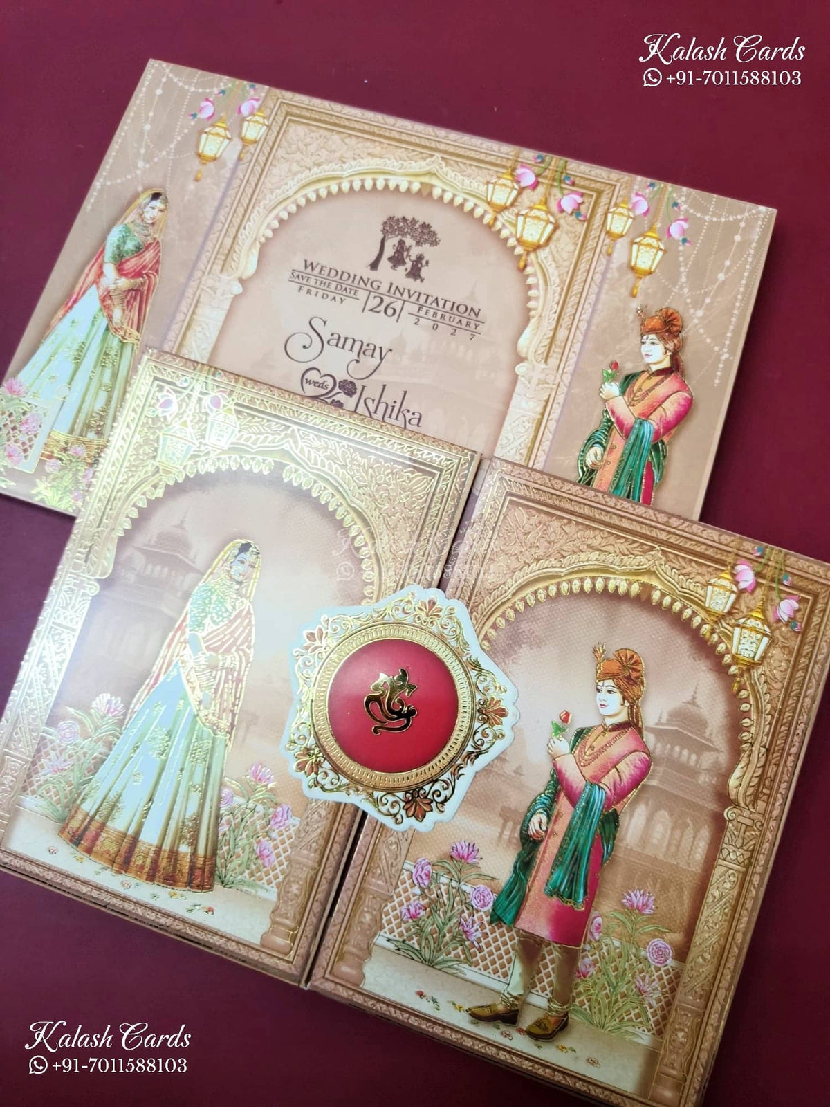KLB-1385 Brown Bride Groom Door Style Wedding Card (2 Page)-Kalash Cards