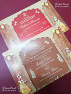 KLB-1385 Brown Bride Groom Door Style Wedding Card (2 Page)-Kalash Cards