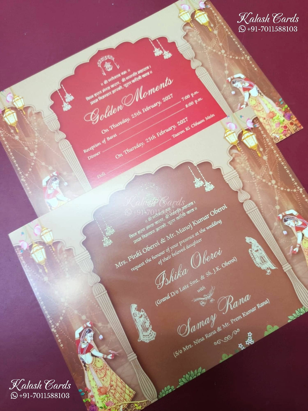 KLB-1385 Brown Bride Groom Door Style Wedding Card (2 Page)-Kalash Cards