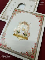 KLB-1387 Creme Royal Arch Peacock Padded Thick Wedding Card (2 Page)-Kalash Cards