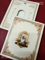 KLB-1387 Creme Royal Arch Peacock Padded Thick Wedding Card (2 Page)-Kalash Cards