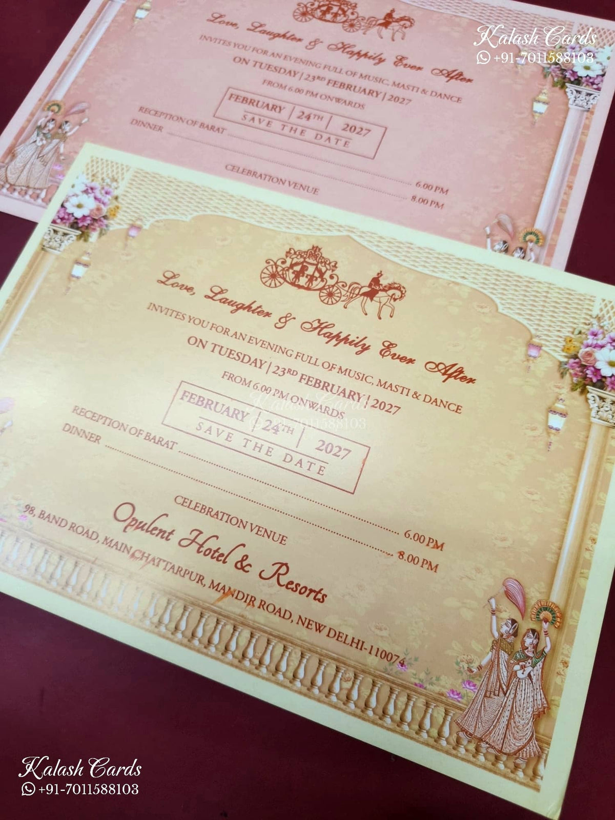 KLB-1388 Pink Bride Groom Door Style Padded Thick Wedding Card (2 Page)-Kalash Cards