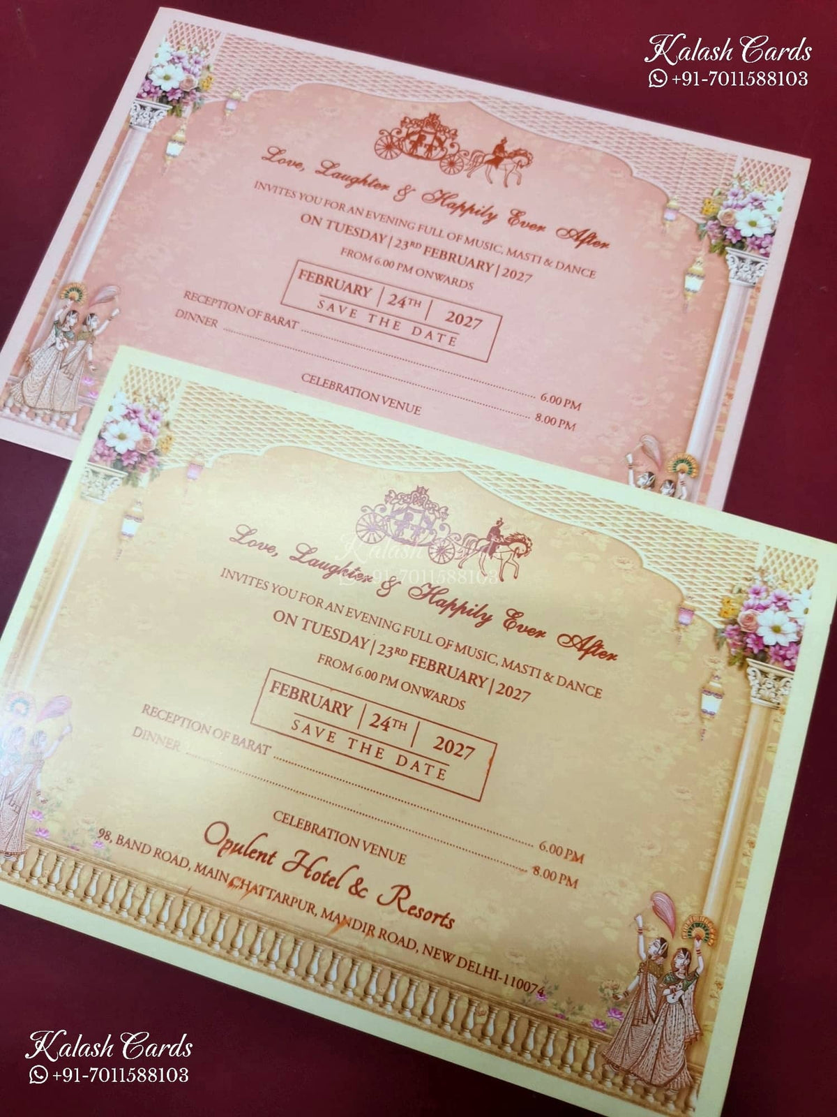 KLB-1388 Pink Bride Groom Door Style Padded Thick Wedding Card (2 Page)-Kalash Cards