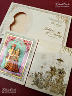 KLB-1390 Creme Bride Groom Barat Door Style Padded Thick Wedding Card (2 Page)