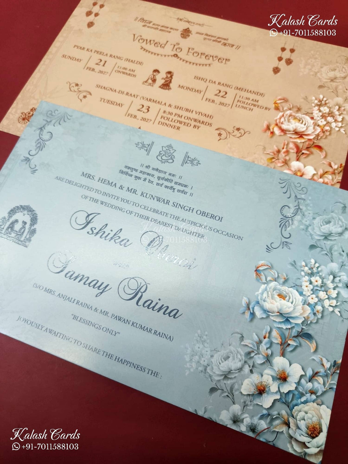 KLB-1393 Grey Floral Padded Thick Wedding Card (2 Page & Couple Name Acrylic)