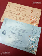 KLB-1393 Grey Floral Padded Thick Wedding Card (2 Page & Couple Name Acrylic)