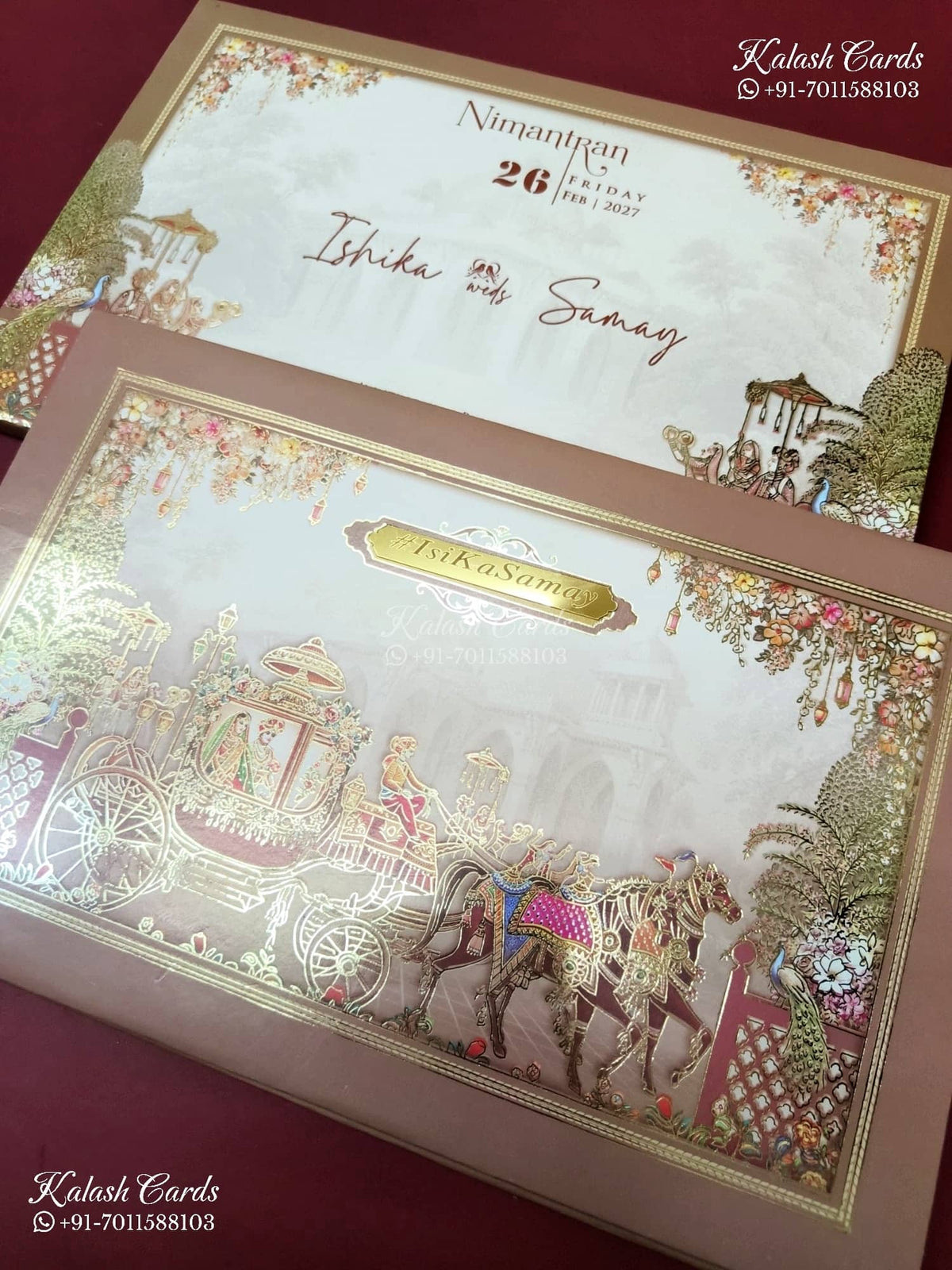 KLB-1394 Creme Brown Barat Padded Thick Wedding Card (2 Page & Couple Name Acrylic)