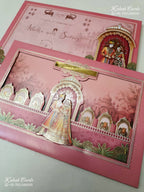 KLB-1396 Pink Bride Groom Laser Cut Padded Thick Wedding Card (2 Page & Couple Name Acrylic)-Kalash Cards