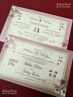 KLB-1398 Creme Brown Floral Laser Cut Padded Thick Wedding Card (2 Page & Couple Name Acrylic)