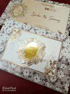KLB-1399 Creme Brown Floral Padded Thick Wedding Card (2 Page & Couple Name Acrylic)-Kalash Cards