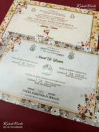 KLB-1399 Creme Brown Floral Padded Thick Wedding Card (2 Page & Couple Name Acrylic)-Kalash Cards