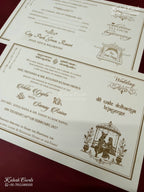 KLB-1401 Creme Golden Traditional Padded Thick Wedding Card (2 Page)-Kalash Cards
