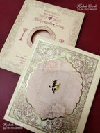 KLB-1402 Creme Pink Lotus Floral Padded Thick Wedding Card (2 Page & Couple Initial Acrylic)