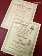 KLB-1402 Creme Pink Lotus Floral Padded Thick Wedding Card (2 Page & Couple Initial Acrylic)