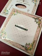 KLB-1403 Creme Peach Floral Padded Thick Wedding Card (2 Page & Couple Name Wooden Plate)-Kalash Cards
