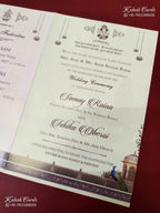 KLB-1410 Creme Brown Bride Groom Royal Fort Semi Box Wedding Card (2 Page & Couple Name Wooden Plate)-Kalash Cards