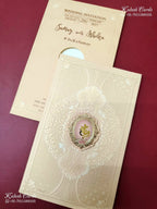 KLB-1412 Peach Traditional Embossed Semi Box Wedding Card (2 Page)-Kalash Cards