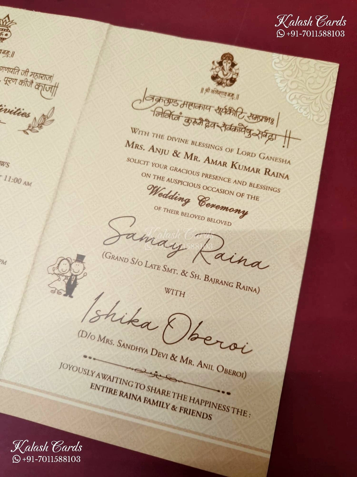 KLB-1412 Peach Traditional Embossed Semi Box Wedding Card (2 Page)-Kalash Cards