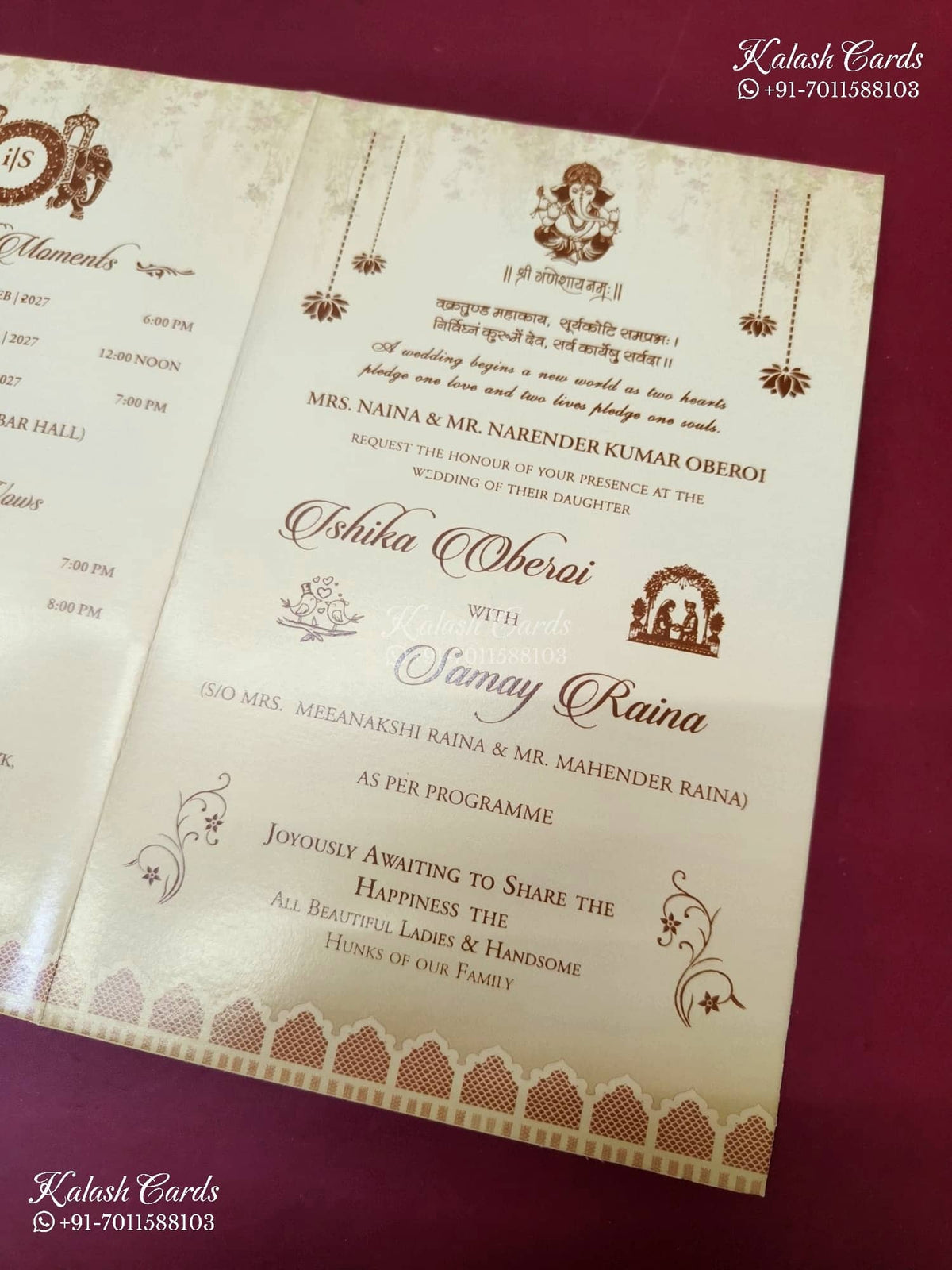 KLB-1413 Creme Peach Bride Groom Barat Laser Cut Semi Box Wedding Card (2 Page)-Kalash Cards