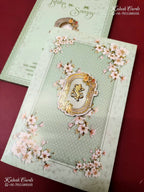 KLB-1414 Green Floral Semi Box Wedding Card (2 Page)-Kalash Cards