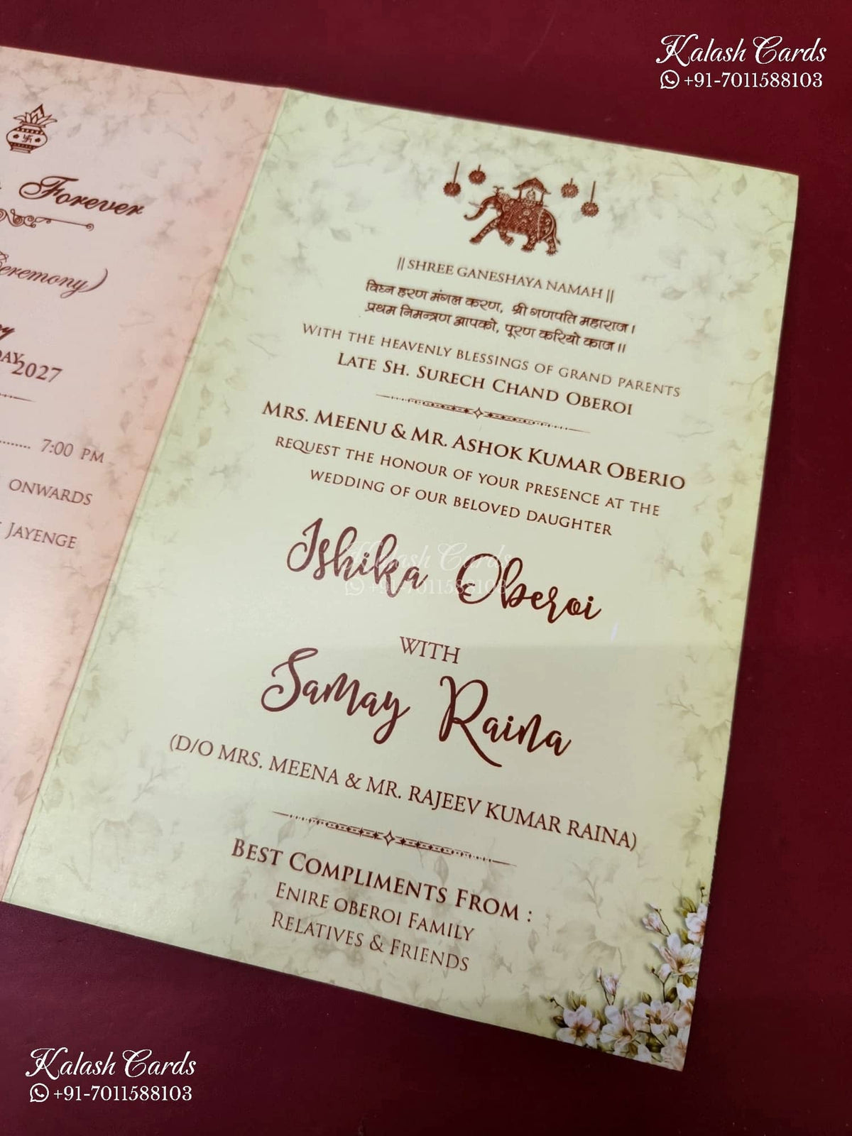 KLB-1414 Green Floral Semi Box Wedding Card (2 Page)-Kalash Cards