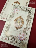 KLB-1415 Creme Floral Semi Box Wedding Card (2 Page)-Kalash Cards
