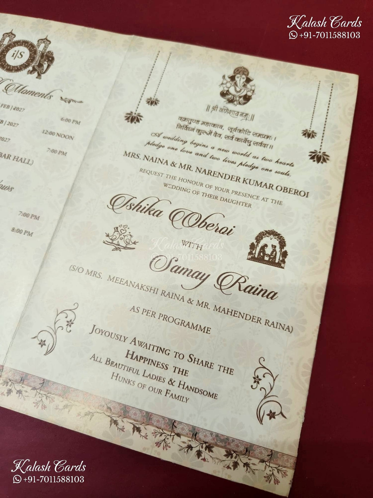 KLB-1415 Creme Floral Semi Box Wedding Card (2 Page)-Kalash Cards