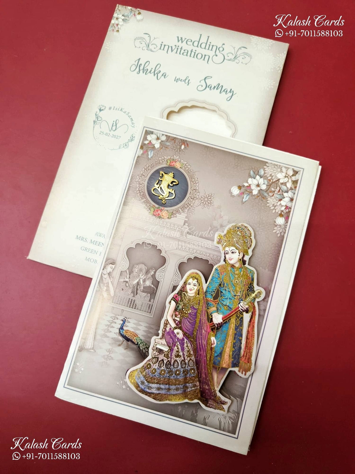 KLB-1418 Creme Brown Bride Groom Semi Box Wedding Card (2 Page)-Kalash Cards