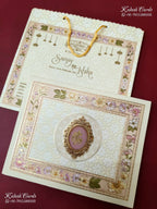 KLB-1423 Creme Floral Carry Bag Style Semi Box Wedding Card (2 Page)-Kalash Cards