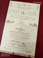 KLB-1423 Creme Floral Carry Bag Style Semi Box Wedding Card (2 Page)-Kalash Cards