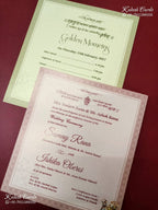 KLB-1429 Creme Bride Groom Semi Box Wedding Card (2 Page & Couple Name Wooden Plate)-Kalash Cards