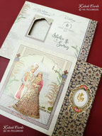 KLB-1434 Creme Blue Bride Groom Door Style Semi Box Wedding Card (2 Page)-Kalash Cards