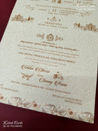 KLB-1436 Creme Brown Floral Traditional Carry Bag Style Semi Box Wedding Card (2 Page)-Kalash Cards