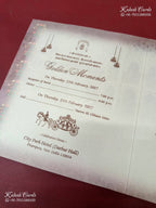 KLB-1450 Creme Bride Groom Laser Cut Carry Bag Style Semi Box Wedding Card (2 Page)-Kalash Cards