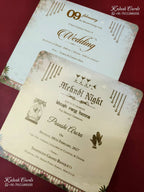 KLB-1458 Creme Blue Elephant 3D Gold Foil Padded Thick Wedding Card (2 Page)-Kalash Cards