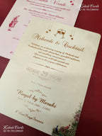 KLB-1462 Creme Royal Arch Peacock 3D Gold Foil Padded Thick Wedding Card (2 Page & Couple Name Acrylic)-Kalash Cards